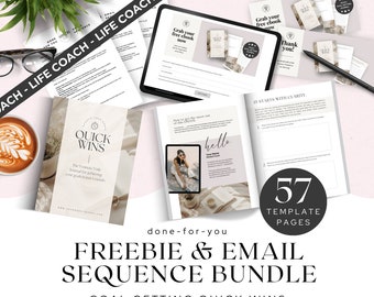 Life Coach Journal Lead Magnet, Goal Getter Freebie and Email Sequence, Canva Template, Landing Page, Email Marketing Swipe File, US Letter