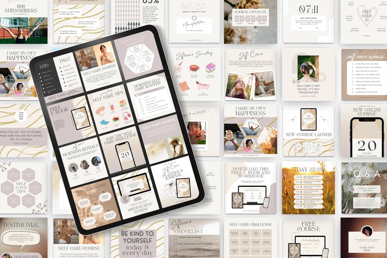 Self Care Insta Posts, Canva Template for Coaches Course Creators ...