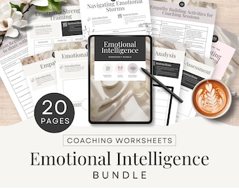 Pacote de planilhas para coaches de vida, ferramentas de inteligência emocional, download digital, avaliação de QE editável no Canva, para impressão, neutro CW1