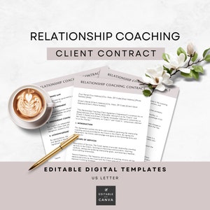 Relationship Coaching Contract Template, Triple Signature Agreement, Edit in Canva, US Letter, Printable Digital Template, Coach Tools
