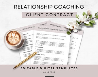 Relationship Coaching Contract Template, Triple Signature Agreement, Edit in Canva, US Letter, Printable Digital Template, Coach Tools