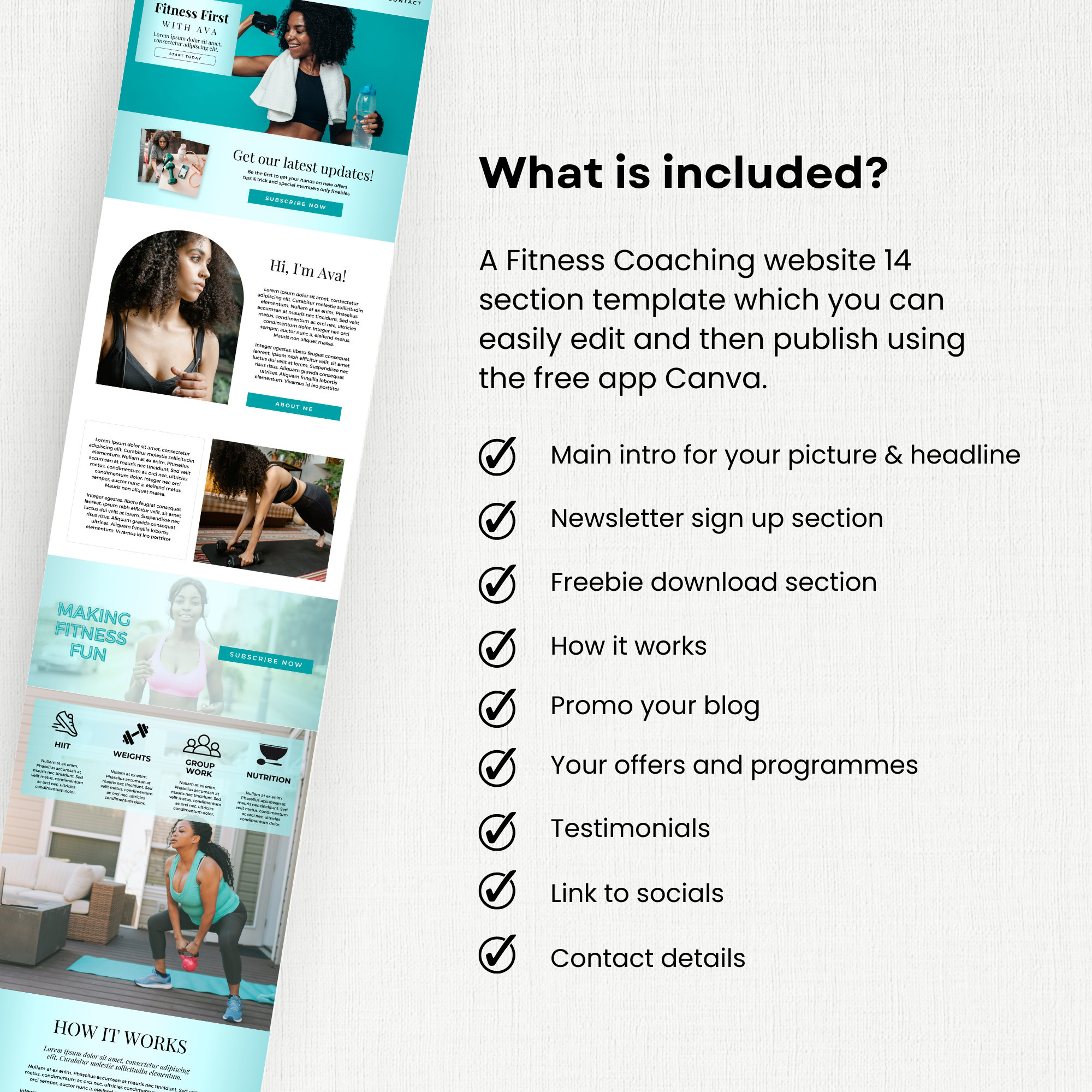 Fitness Health Coach Canva Template Website, Trainer Landing Page ...