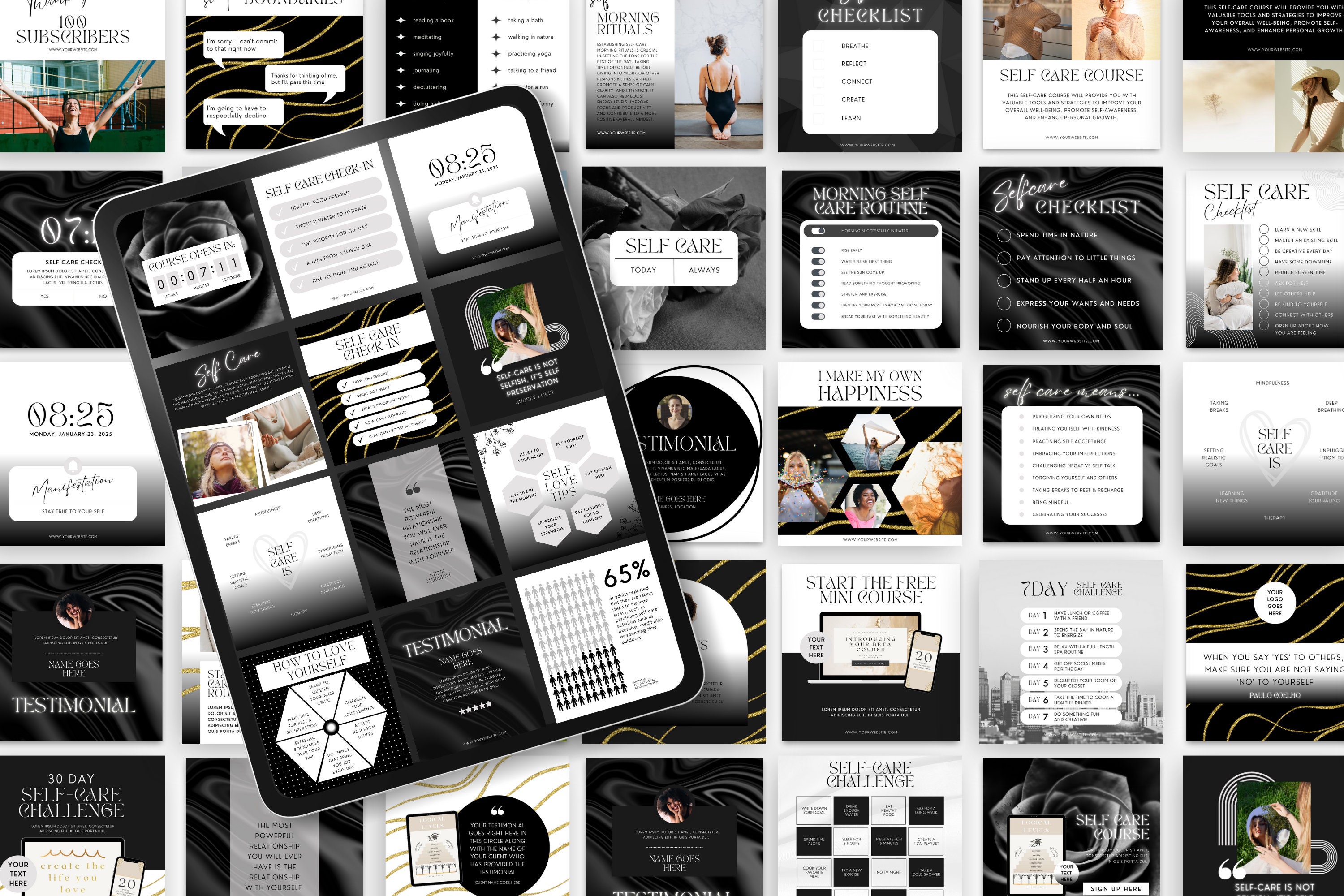 Self Care Insta Posts, Canva Template for Coaches Course Creators ...