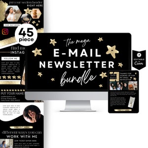 Canva Newsletter Email Marketing to Mailchimp, Mailerlite, Flodesk, Klayivo, Template Bundle, Email Sequence, Black and Gold, Luxe Modern