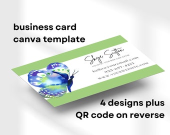 Business Card Template Butterfly, QR Code Business Card, Blue and Green Canva Template for Coaches and Small Businesses, DIGITAL DOWNLOAD