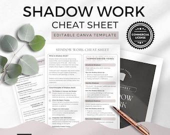 Shadow Work Cheat Sheet for Coaches & Therapists Jungian Therapy Guide Trauma-Informed Practice Canva Template US Letter