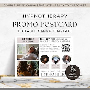 Hypnotherapy Postcard Promo Business Marketing Flyer Editable Printable Card Canva Template Hypnosis Session Mailer Discount Offer