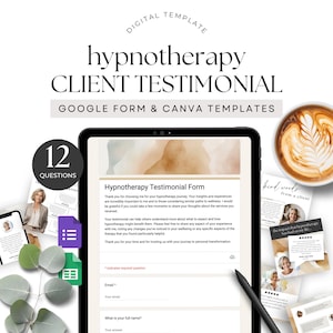 Hypnotherapist Client Testimonial form template, Digital Google Form for Hypnotherapy Feedback Social Proof Questions Customer Marketing BN