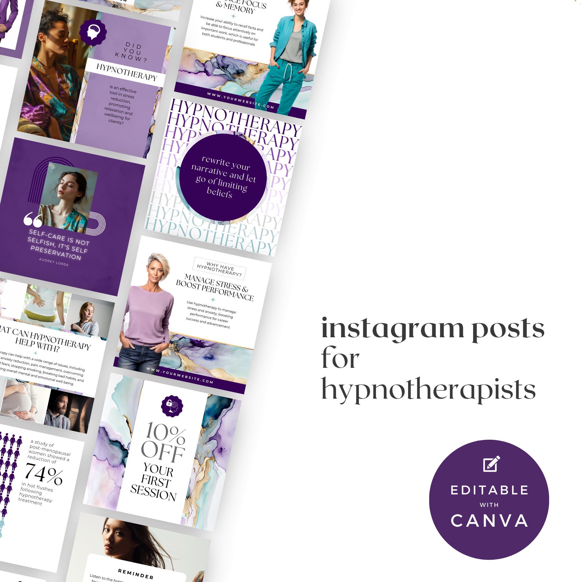 Canva Template for Hypnotherapy Social Media Posts, Hypnosis Instagram ...