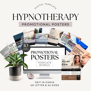 Hypnotherapy Promotional Poster Bundle Canva Template Hypnosis Marketing Health Clinic Printable Editable Hypnotherapist Tools US Letter