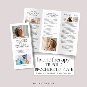 Hypnotherapy Tri Fold Leaflet Canva Template Hypnotherapist Marketing Hypnosis Promo Trifold Brochure Customer Flyer Printable Purple PP