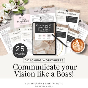 Executive Coach Worksheets, Leadership tools, Communicate your Vision Bundle, Canva Template, Editable and Printable, Neutral CW1