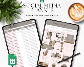 Instagram Content Calendar Google Sheets with Feed Preview, Social Media Strategy Planner, Instagram Posts, Content Pillars Hashtag Manager