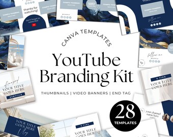 Canva Template Bundle You tube Thumbnail Video Banner End Tag YouTube business promo YT content creator vlogger youtuber editable Navy Gold
