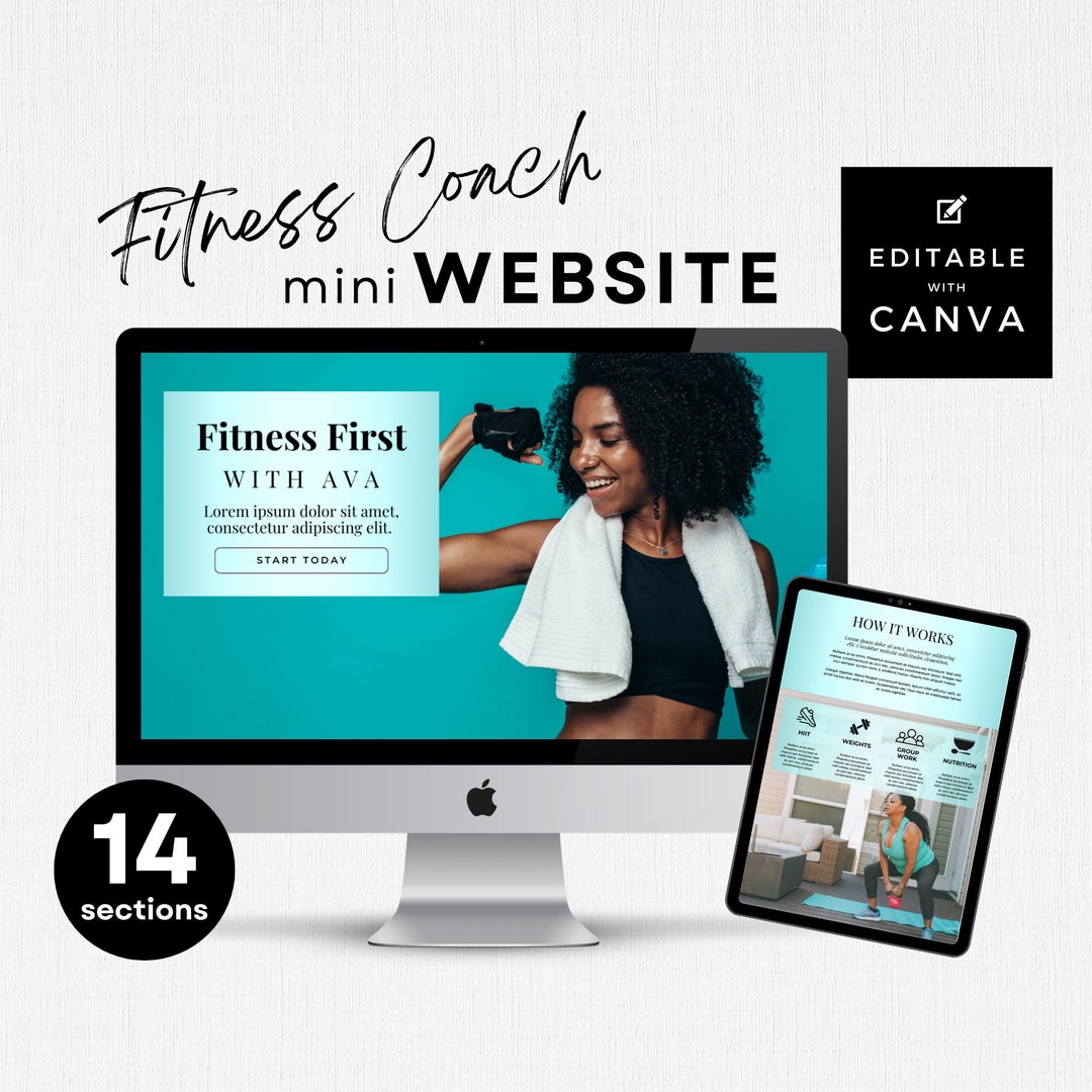 Fitness Health Coach Canva Template Website, Trainer Landing Page ...