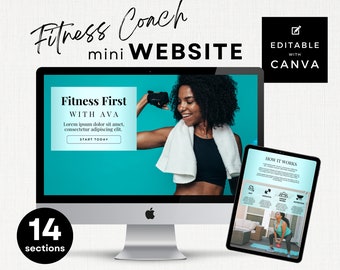 Fitness Health Coach Canva Template Website, Trainer Landing Page, Wellness Exercise & Fitness Guidance, Wellbeing, Turquoise Clean Style