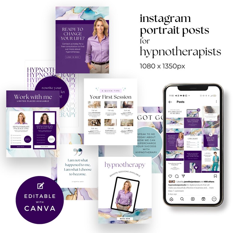 Canva Template for Hypnotherapy Social Media Posts, Hypnosis Instagram ...