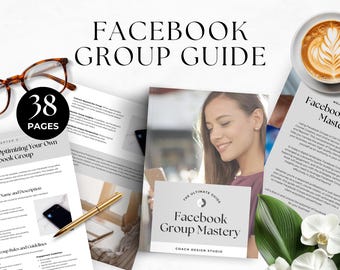 Sjabloon Facebook-groepgids Betrokkenheid via sociale media Bedrijfsgroei Verhoog de interactie met leden Bewerkbare canva-sjabloon Leadmagneet