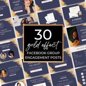 Facebook Group Engagement Posts, Membership Engagement Posts, Instant Download, Navy Blue and Gold, Canva Templates, DIGITAL product | FB01