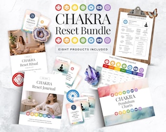 Chakra Reset Bundle Pendulum Charts Printable Journal Affirmation Cards, Chakra Cheatsheets Energy Balance Printable Digital PDF