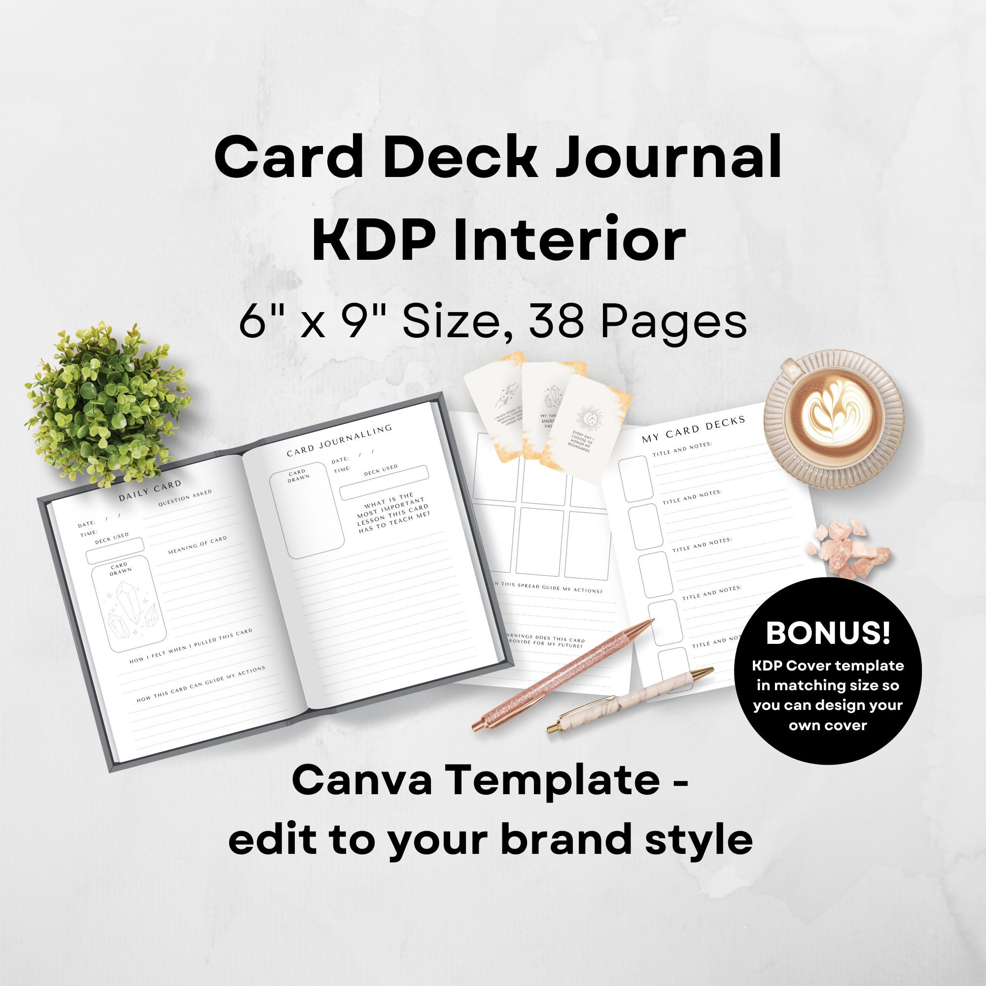 KDP Affirmation Card Deck Journal Canva Template Interior and Cover ...
