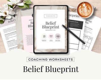 Planilha de Modelo de Crenças, Ferramentas e Recursos de Coaching de Mentalidade, Crescimento Pessoal com Valores, Modelo de Apostila para Terapeutas, Modelo Canva Editável e Imprimível CW1