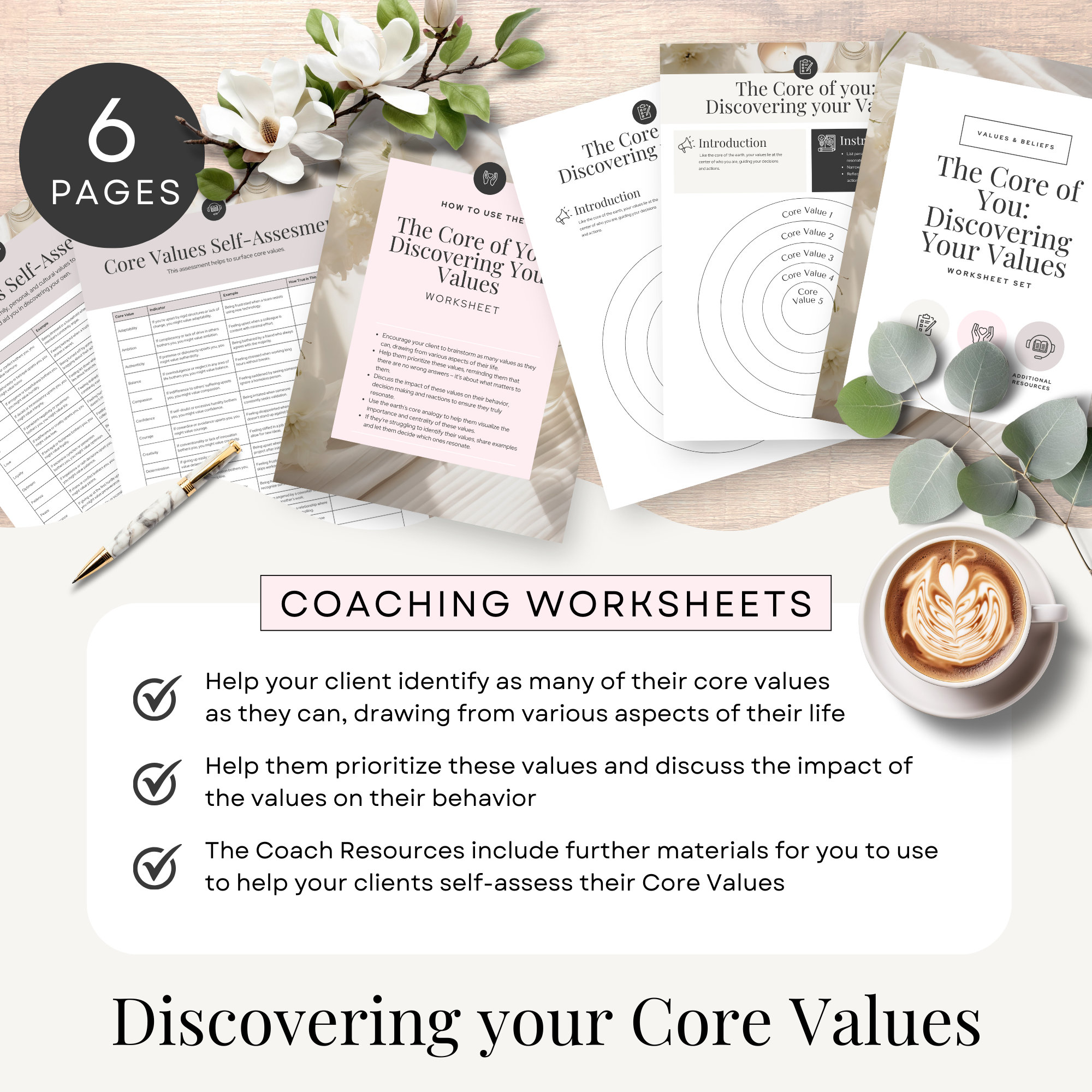 Core Values Exercise, Mindset Coach Worksheet Tools & Resources, Values ...