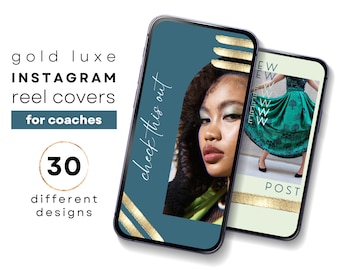 Instagram reels cover Canva template for coaches, Teal Green and Gold Luxe, Instant Download, Editable Customizable, Social Media Aesthetic
