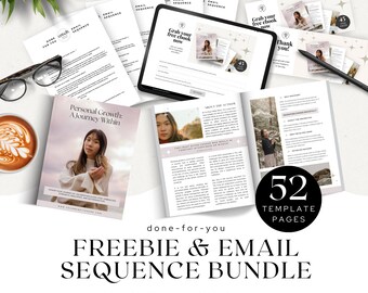Freebie and Welcome Sequence Canva Template Bundle for Coaches, Personal Growth Journey Lead Magnet Matching Emails Landing & Thank you Page