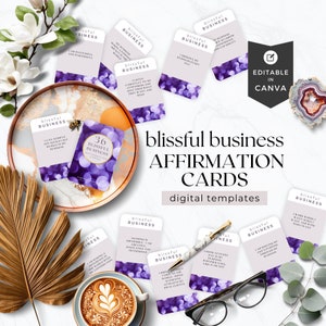 Business Affirmation Cards Done for You Freebie Lead Magnet for Business Coach Purple Sparkle Canva Template Digital Download