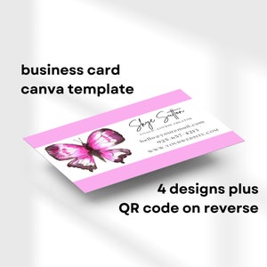 Business Card Template Butterfly, QR Code Business Card, Pink Canva Template for Coaches and Small Businesses, DIGITAL DOWNLOAD