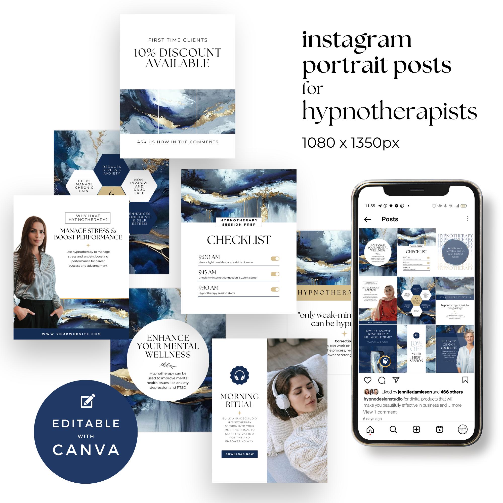Hypnotherapy Insta Posts Canva Template, Hypnotherapist Instagram IG ...