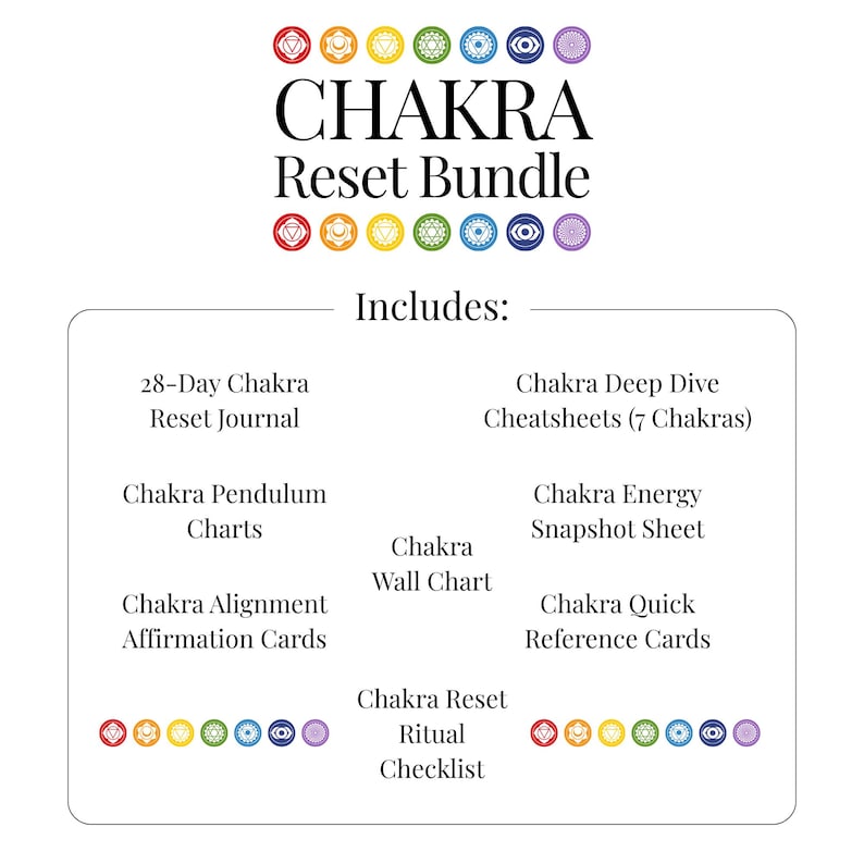 Chakra Reset Bundle Pendulum Charts Printable Journal Affirmation Cards ...