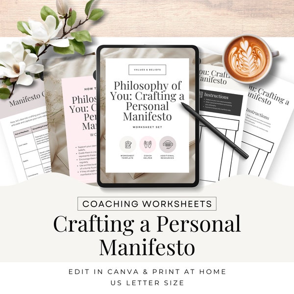 Create your own Personal Manifesto Worksheet, Digital Canva template, Self Development, Life Coach Tools Resources Editable Printable CW1