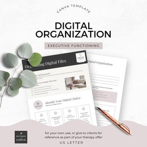 Organizing Digital Files Neurodiversity Template, Executive Functioning ADHD Coach Tool, Editable Worksheet Canva Template Client Handout