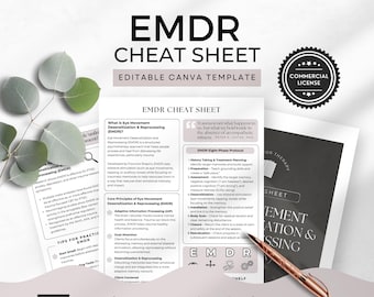 EMDR Cheat Sheet Canva Template Eye Movement Desensitization and Reprocessing Client Handout Cheatsheet Therapist tools resource PTSD