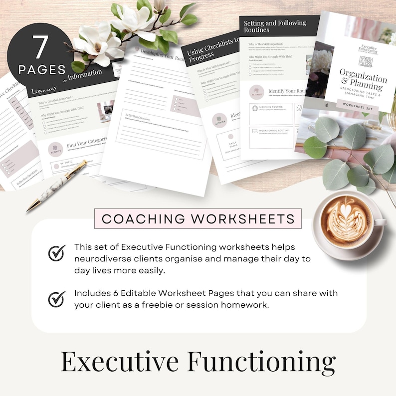 Executive Functioning Worksheet Bundle, ADHD Coaching Checklists, Editable Printable Routines and Logical Categorization image 2
