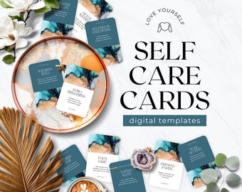 Self Care Activity Cards Template, Done For You Commercial Use Freebie Lead Magnet for Coaches and Course Creators, Teal Abstract, Printable