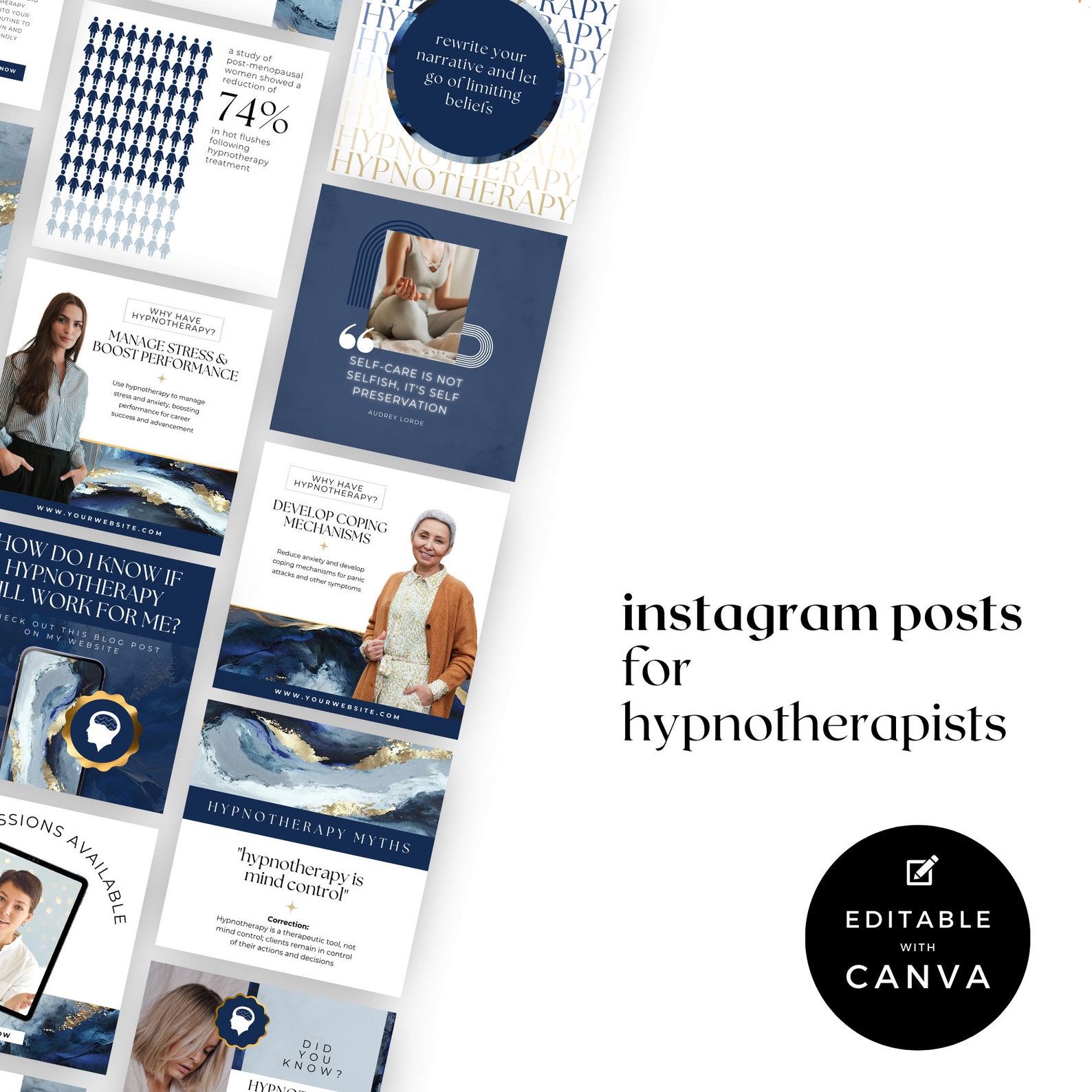 Hypnotherapy Insta Posts Canva Template, Hypnotherapist Instagram IG ...