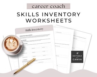 Skills Inventory Worksheet Career Coach Canva template Self Improvement Development Coaching Tools Resource Career Change Editable Printable