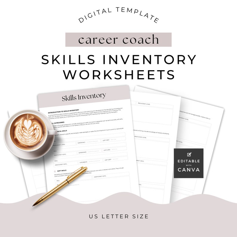 Skills Inventory Worksheet Career Coach Canva Template Self Improvement ...