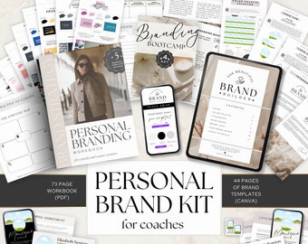 Personal Branding Kit for Coaches, Visual Brand DIY Bundle Strategy Workbook & Canva templates, Brand Design Marketing Logo Package