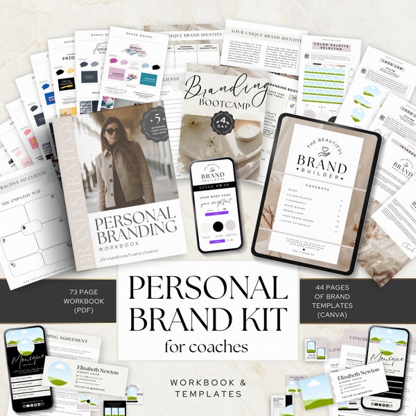 Personal Branding Kit for Coaches, Visual Brand DIY Bundle Strategy Workbook & Canva templates, Brand Design Marketing Logo Package