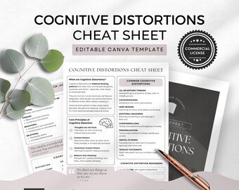 Cognitive Distortions Cheat Sheet for Coaches CBT-Informed Therapy Resource Thinking Patterns Canva Template US Letter