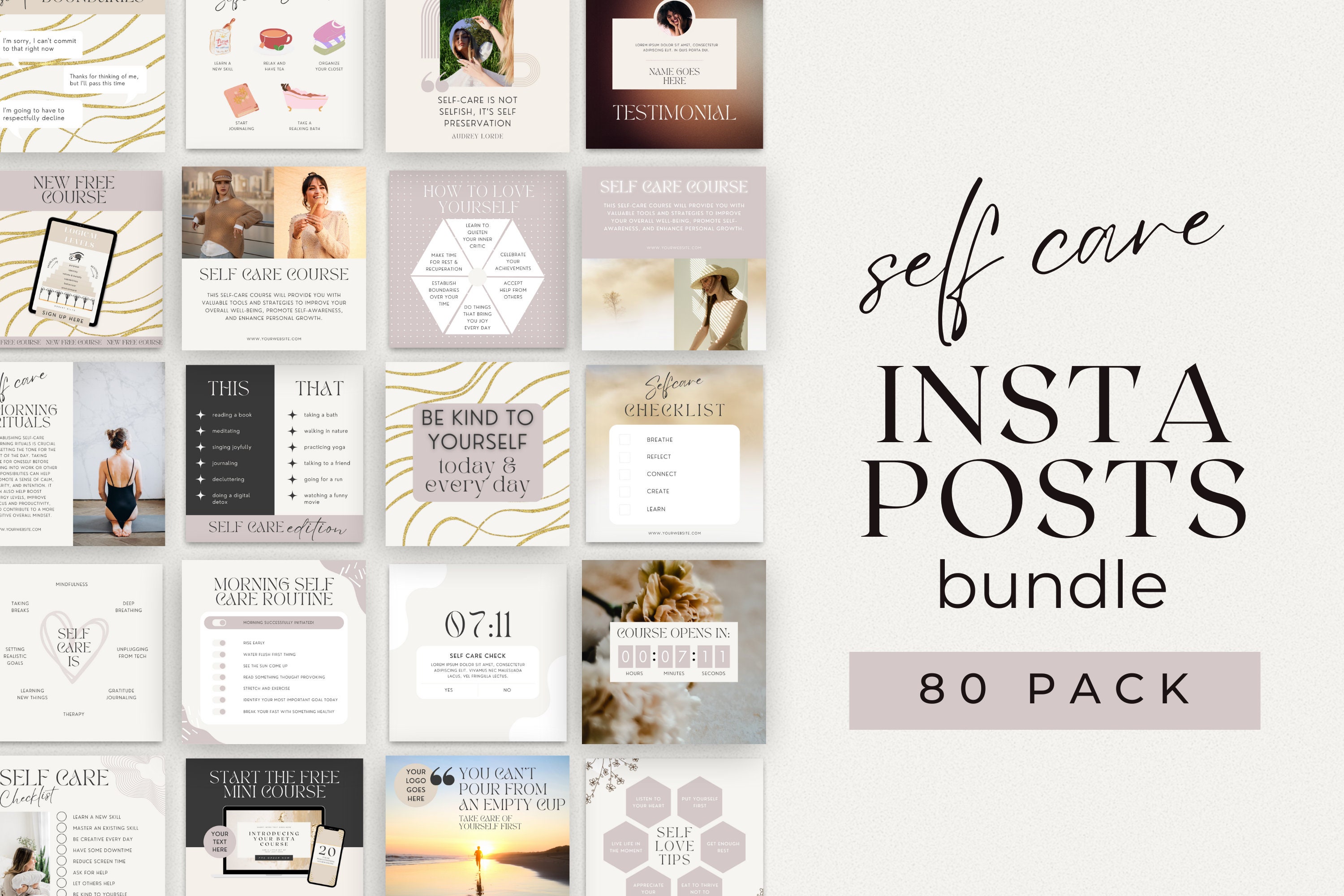 Self Care Insta Posts, Canva Template for Coaches Course Creators ...