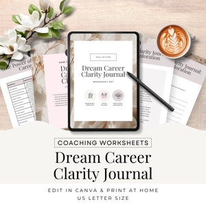 Career Coach Template, Coaching Worksheets, Canva template, Dream Career Journal for Clients, Resources Done For You, Editable Printable CW1