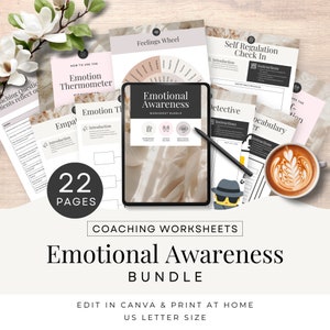 Life Coaching Worksheets, Emotional Intelligence Tools, Digital Download Canva Template, EQ Assessments, Editable and Printable, Neutral CW1