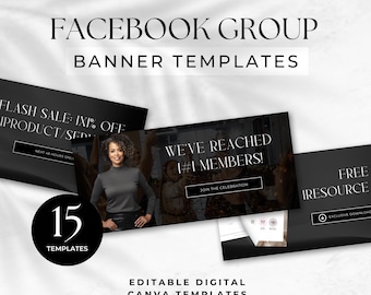 Facebook Banner Template Life Coach FB Group Cover Bundle Social Media Profile Editable Marketing Canva Template Dark Modern Aesthetic