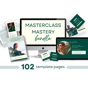 Masterclass Bundle CANVA TEMPLATE, Course Webinar Presentation & Marketing Templates, Masterclass Template Bundle, Green | EE13