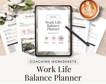 Work Life Balance Planner Worksheet Printable Worksheets Set Canva template Mental Health Life Coach Tools Resources Healthy Boundaries CW1